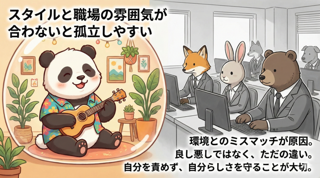 スタイルと職場の雰囲気が合わないと孤立しやすい