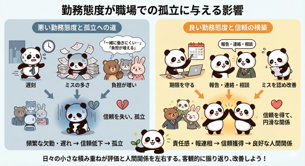 勤務態度が職場での孤立に与える影響