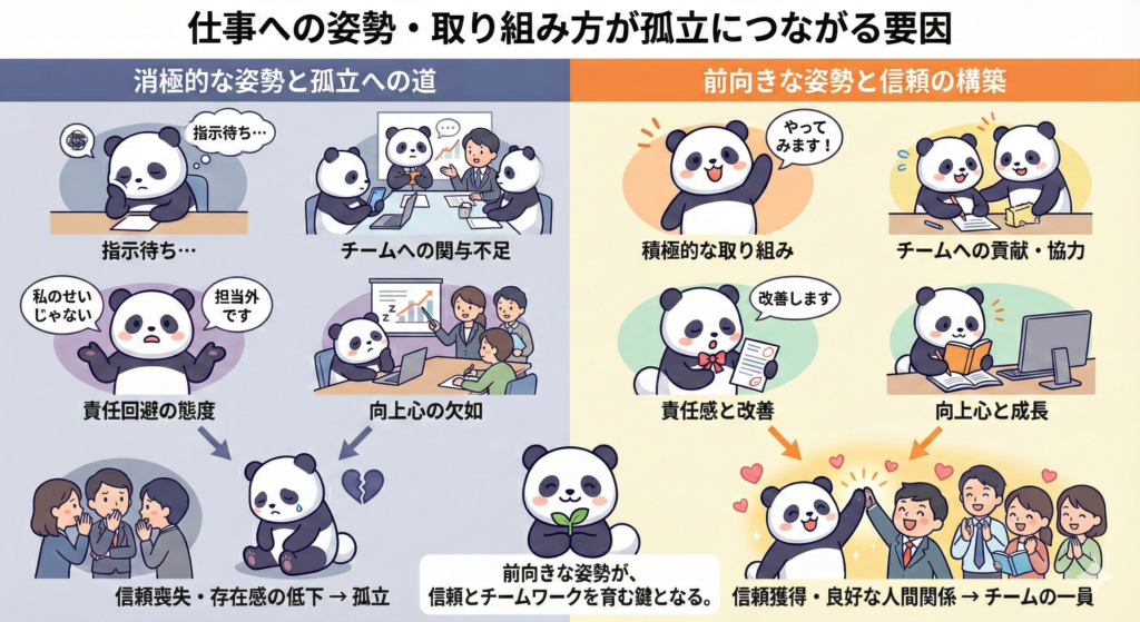 仕事への姿勢・取り組み方が孤立につながる要因