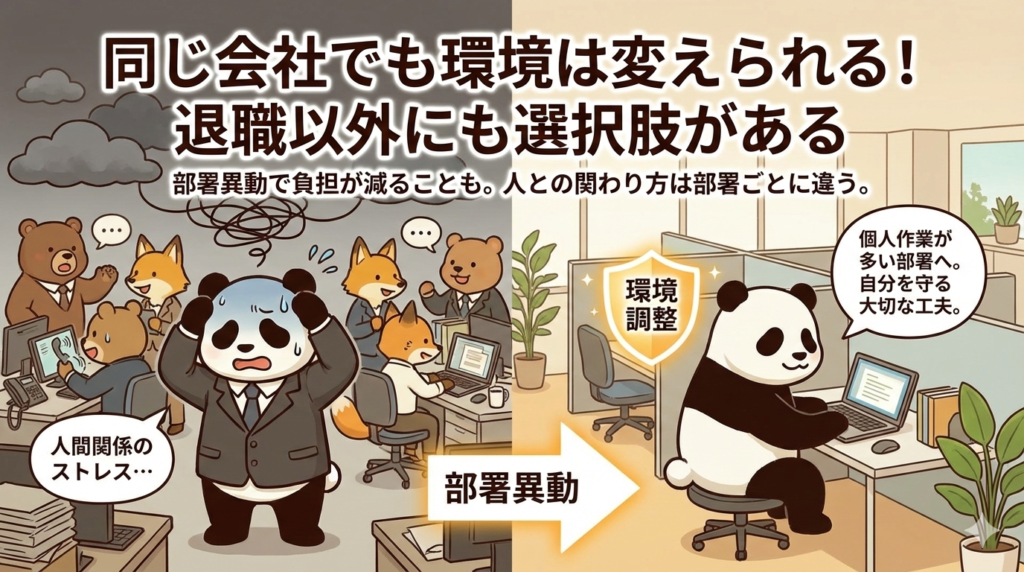 同じ会社でも環境は変えられる！
退職以外にも選択肢がある