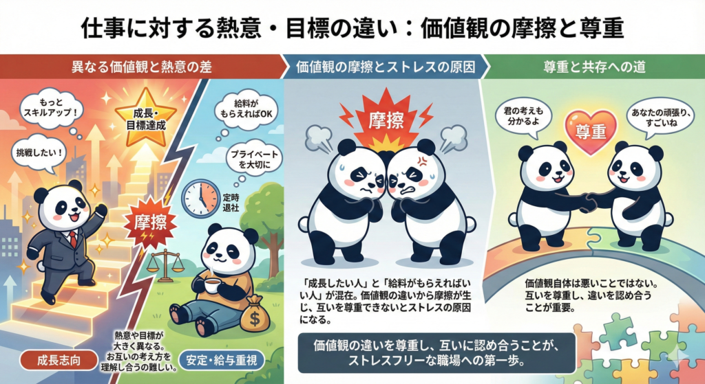 仕事に対する熱意・目標の違い：価値観の摩擦と尊重