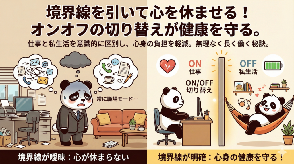 境界線を引いて心を休ませる!
オンオフの切り替えが健康を守る。