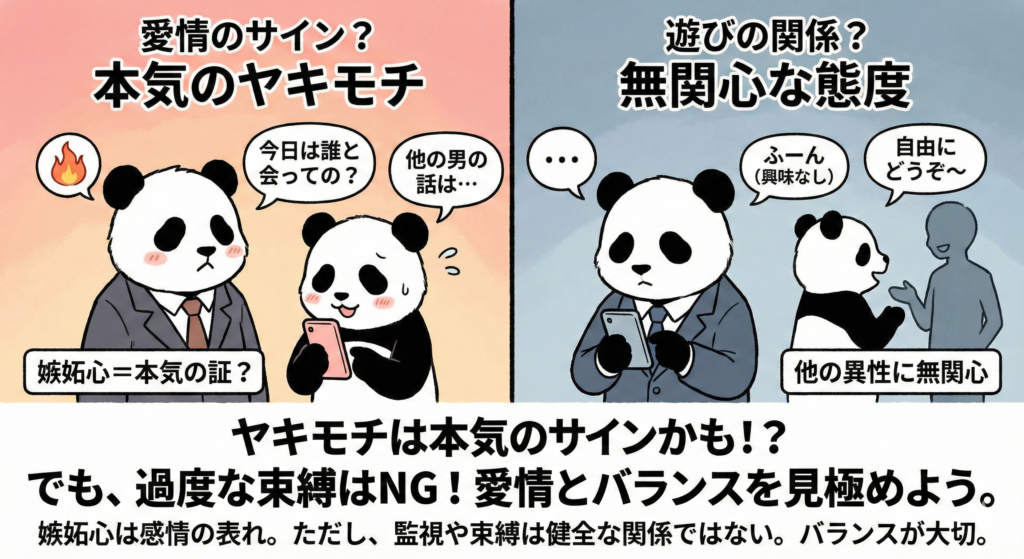 やきもちは本気のサインかも!?
でも過度な束縛はNG!愛情とバランスを見極めよう。