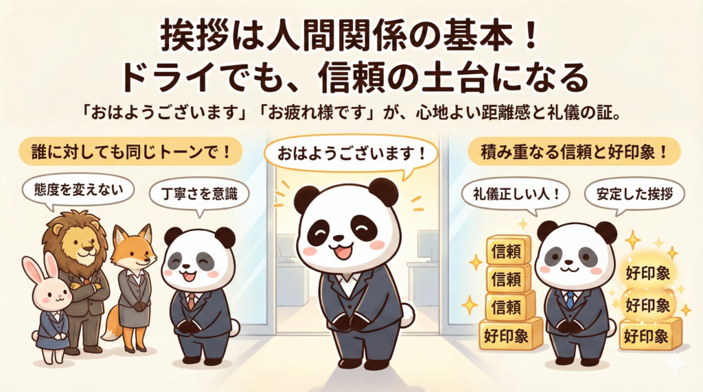 挨拶は人間関係の基本!
ドライでも、信頼の土台になる