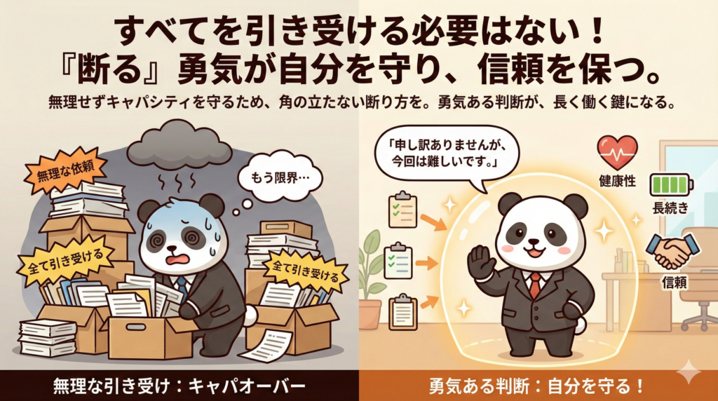 すべてを引き受ける必要はない!
「断る」勇気が自分を守り、信頼を保つ。