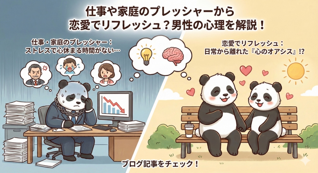 仕事や家庭のプレッシャーから
恋愛でリフレッシュ?男性の心理を解説!