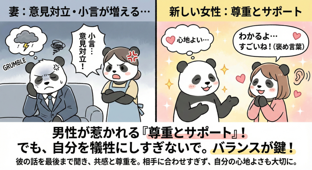 男性が惹かれる「尊重とサポート」
でも、自分を犠牲にしすぎないで
バランスが鍵!