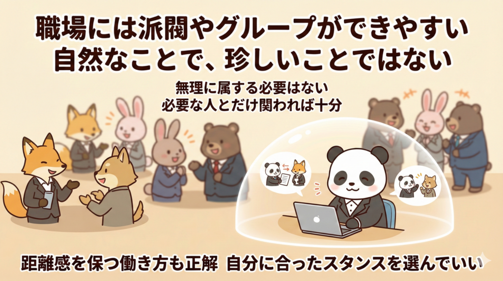 職場には派門やグループができやすい自然なことで。珍しい事ではない