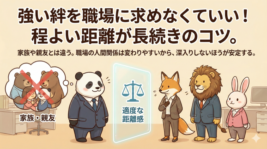 強い絆を職場に求めなくていい!
程よい距離が長続きのコツ。