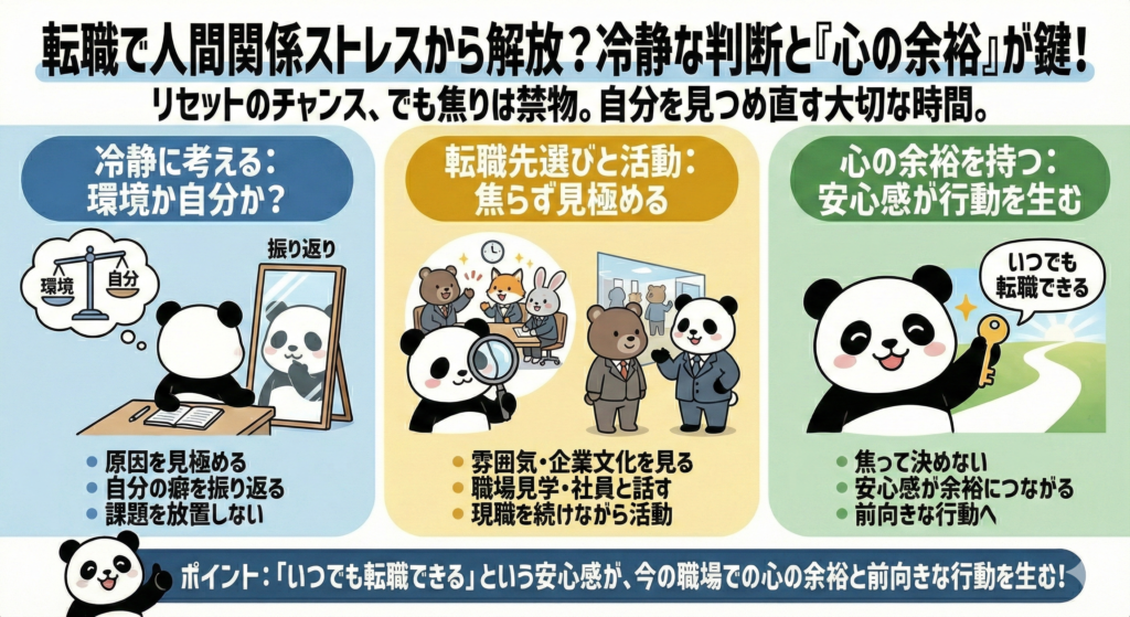 転職で人間関係ストレスから解放？
冷静な判断と「心の余裕」が鍵！