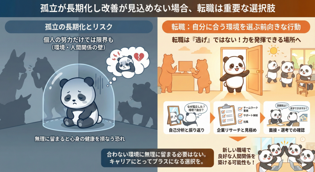 孤立が長期化し見込めない場合、転職は重要な選択肢